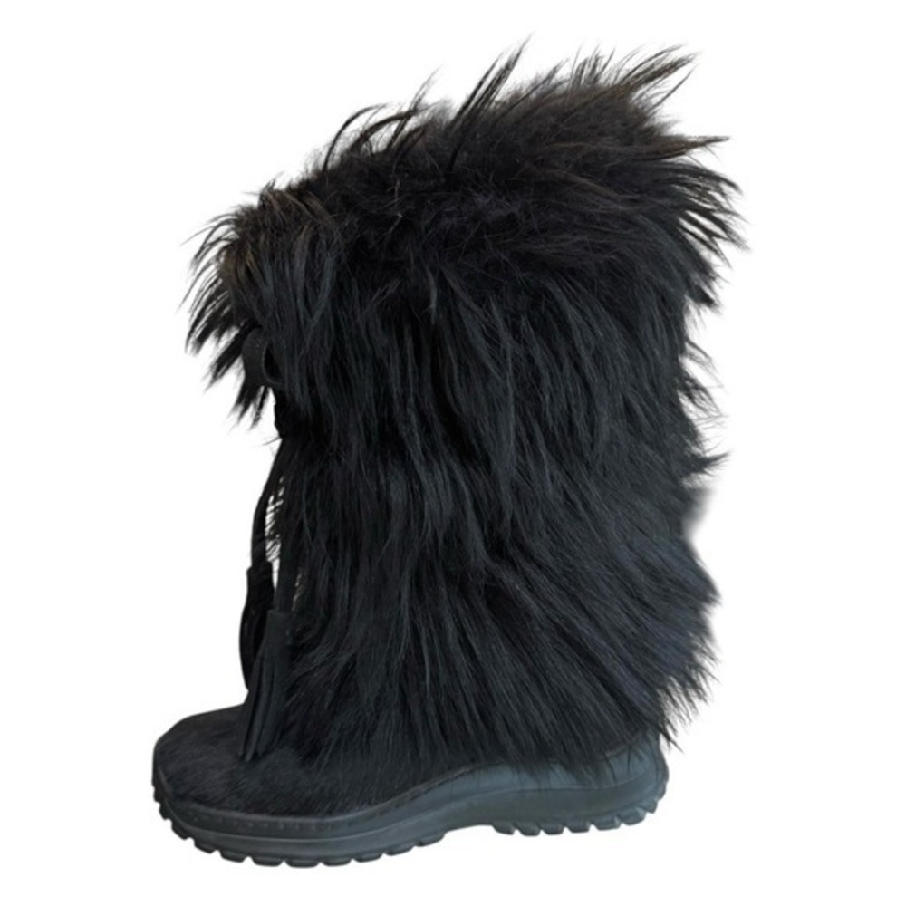 Winna Luxurious Black Leather Fur Winter Boots